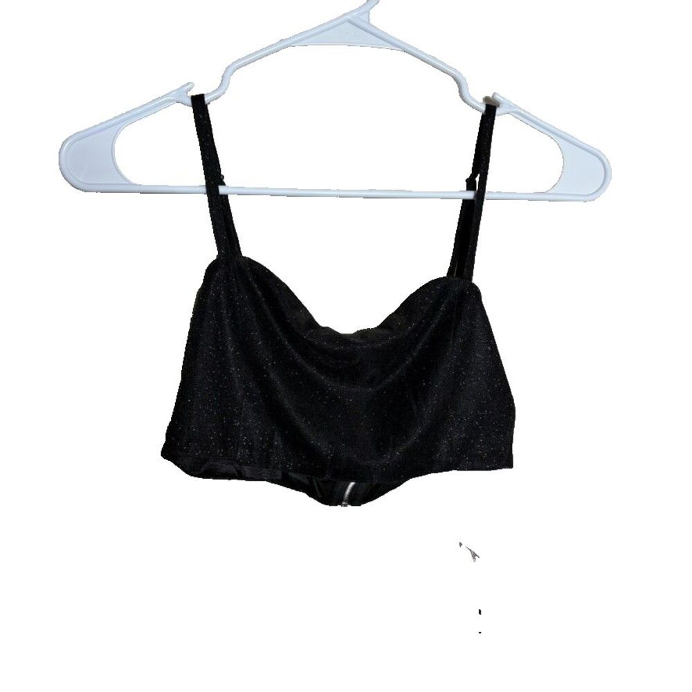 Colysmo Tank Top Women's Small Black Metallic Cropped Cami Shirt Causal